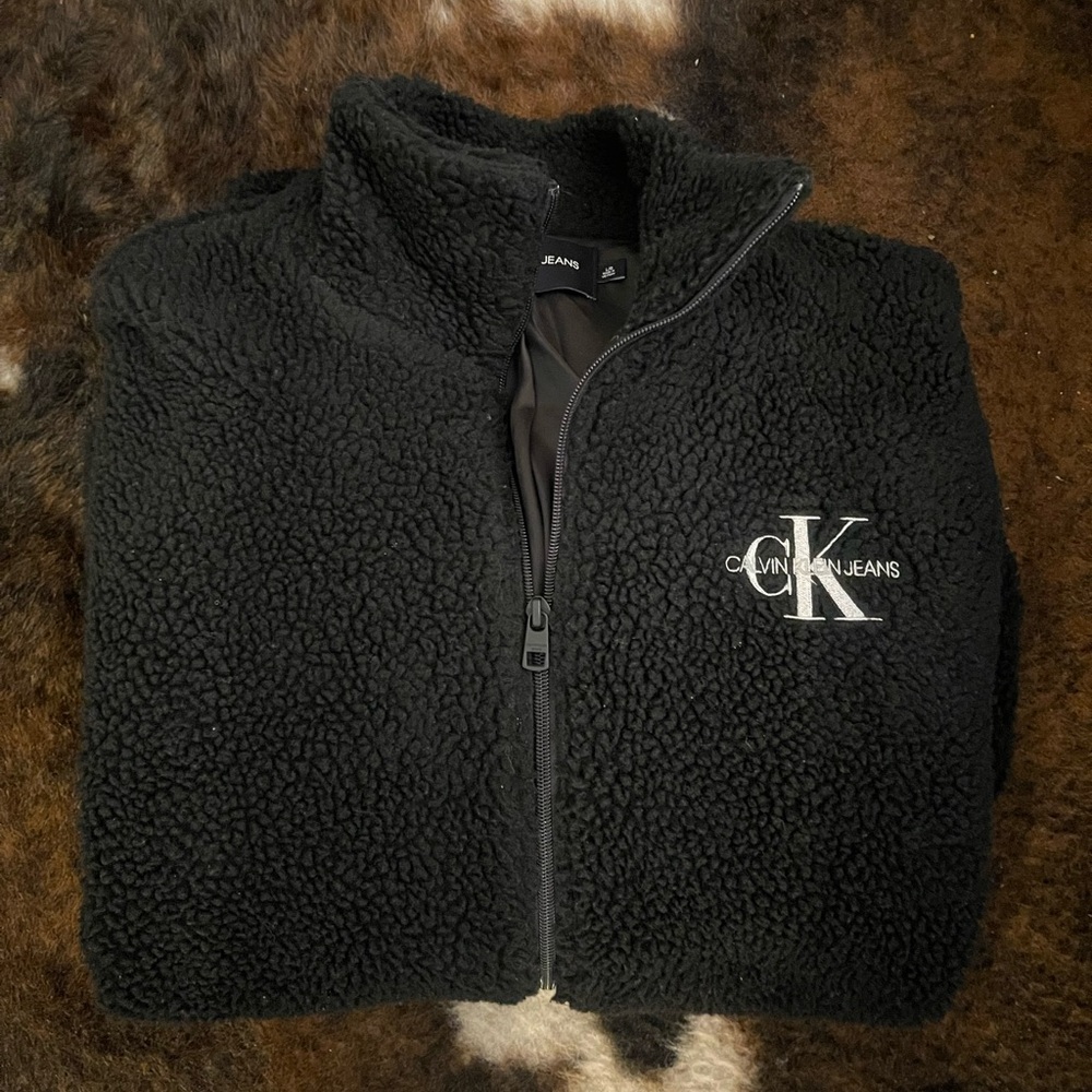 Calvin Klein Sherpa jacket sweatshirt, black zip up cozy